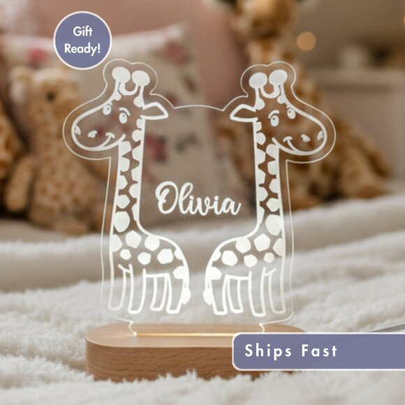 Giraffe Custom Name Light • Personalized LED Cloud Decor • Baby Gift - Picture 1 of 8